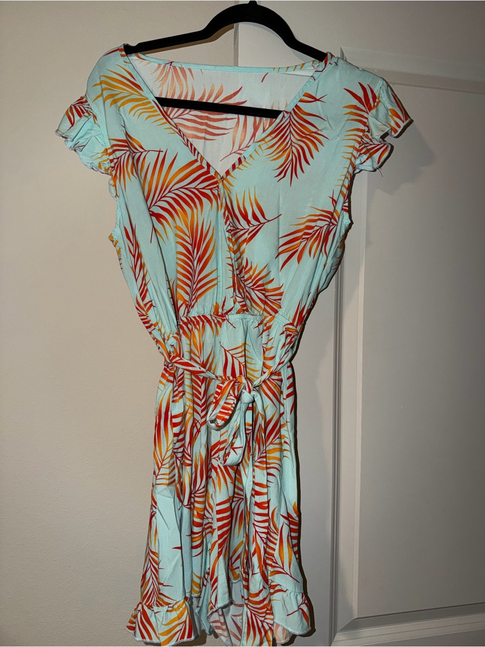 Cupshe Light Blue Tropical Print Tie-Waist Jumpsuit